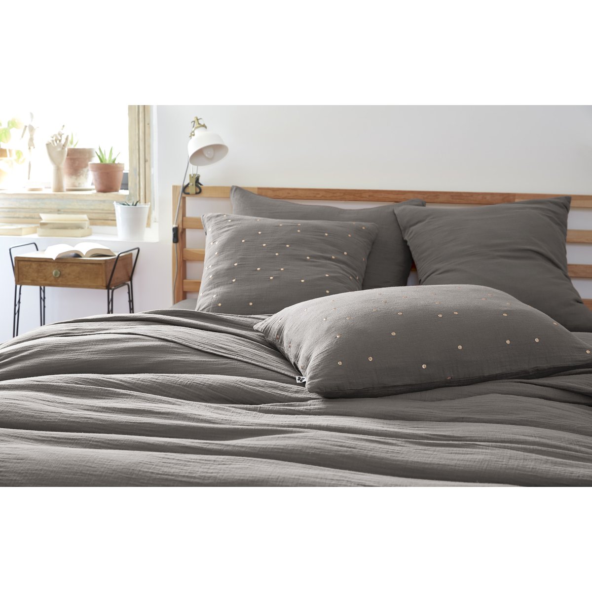 Taie d'oreiller Gaze de Coton Gaia Chic gris_anthr, EDEN