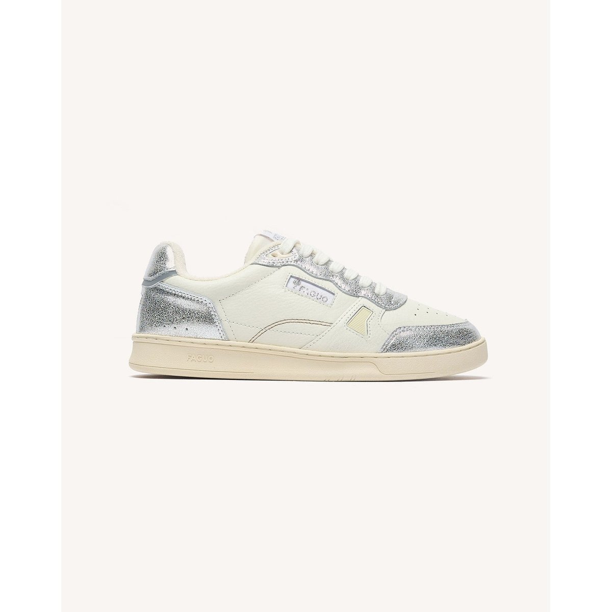 Baskets basses cuir COMMUTE 1 blanc et argenté, FAGUO