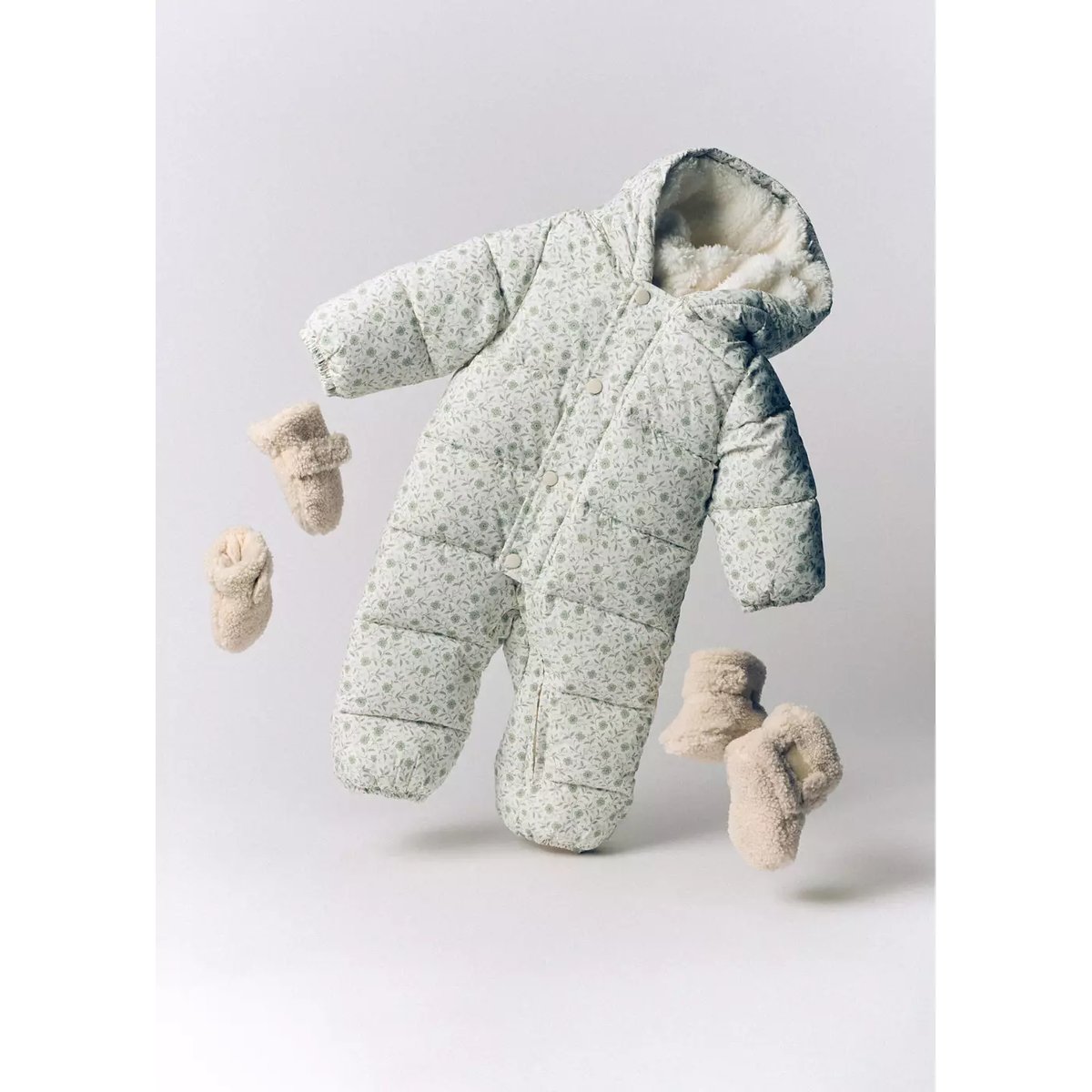 Combi-pilote matelassée à fleurs blanc cassé, MANGO BABY