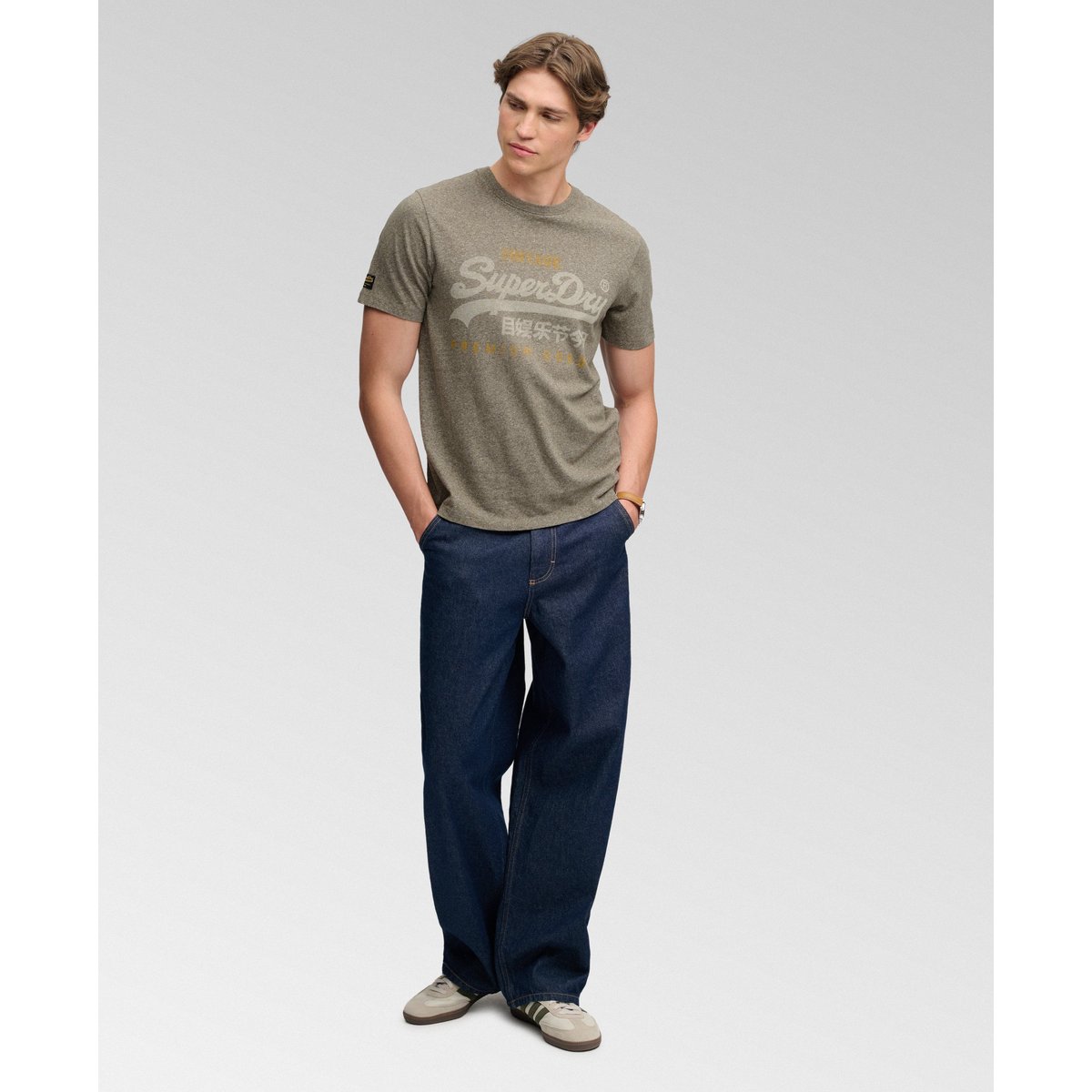 T-shirt Vintage Logo Heritage Coupe Décontractée vert olive chiné, SUPERDRY