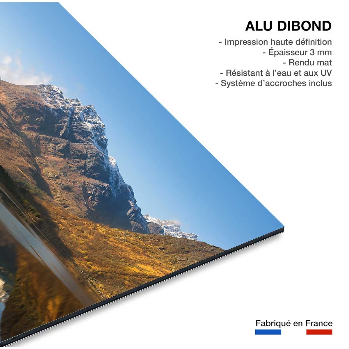 Tableau montagne et lac, l'île Lofoten tableau alu dibond, HEXOA