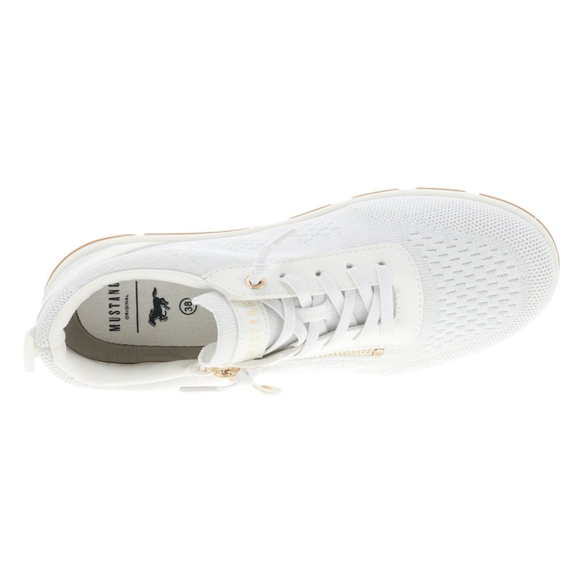 Sneakers vertes à talon plat avec une fermeture à lacets et un zip latéral blanc, MUSTANG