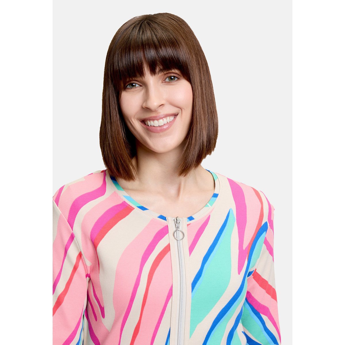 Cardigan façon t-shirt de texture côtelée mint/rosé, BETTY BARCLAY
