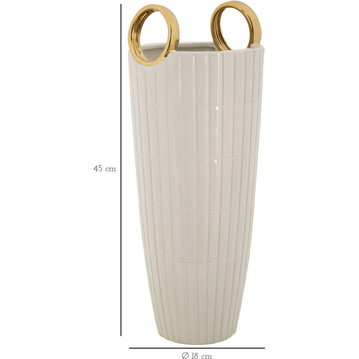 Vase en céramique à anses relief quadrillé blanc et doré, RECOLLECTION