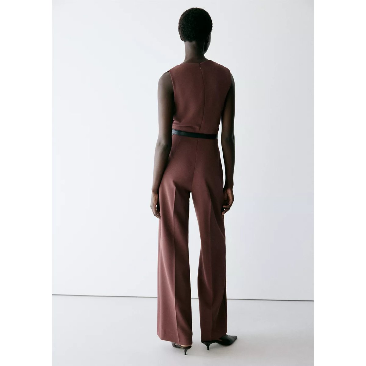 Combinaison droite ceinture marron, MANGO