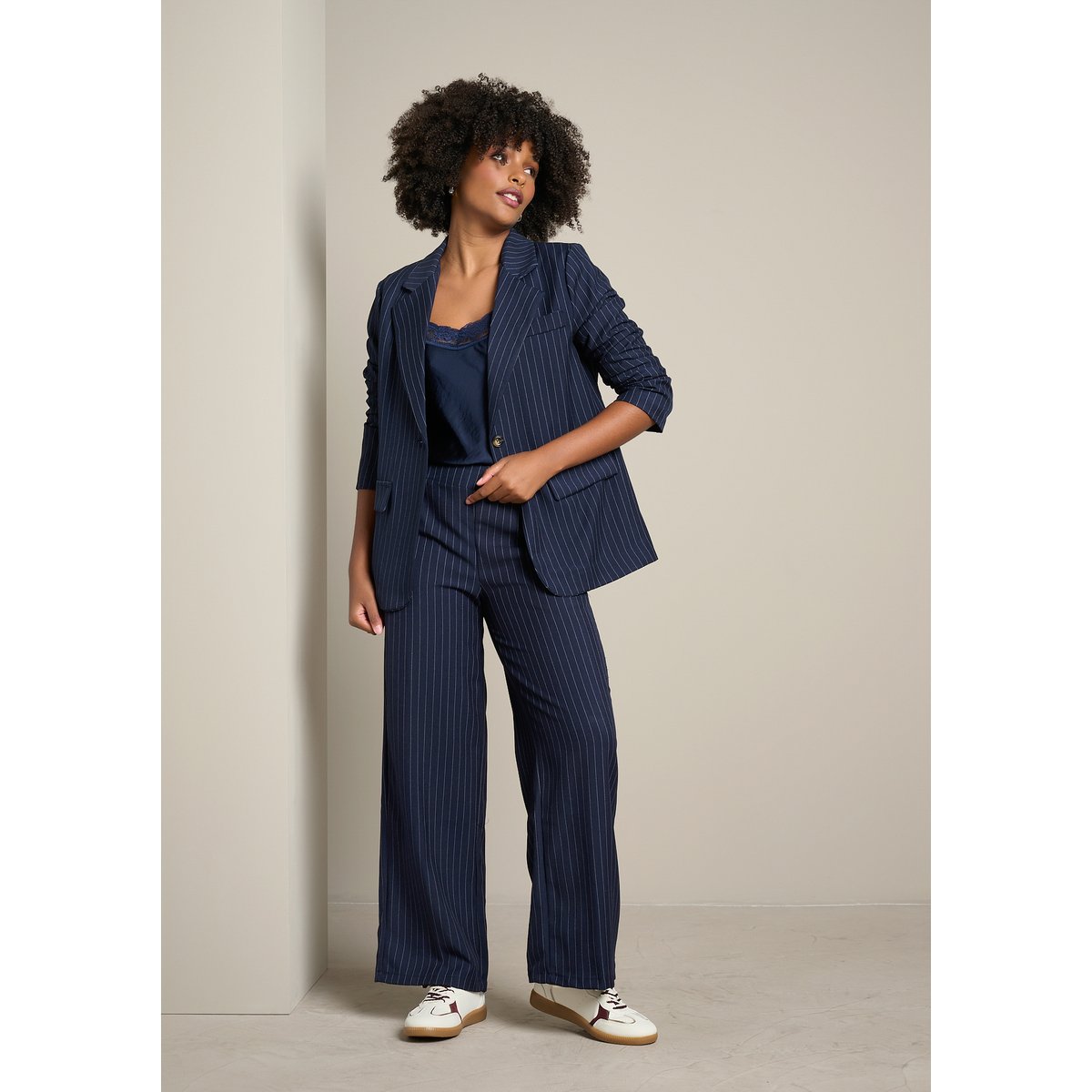 Blazer à fines rayures bleu marine, LOLALIZA