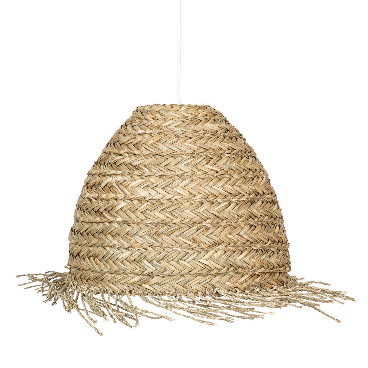 Abat-jour en roseau tressé finition frangée HANIA beige, ATMOSPHERA