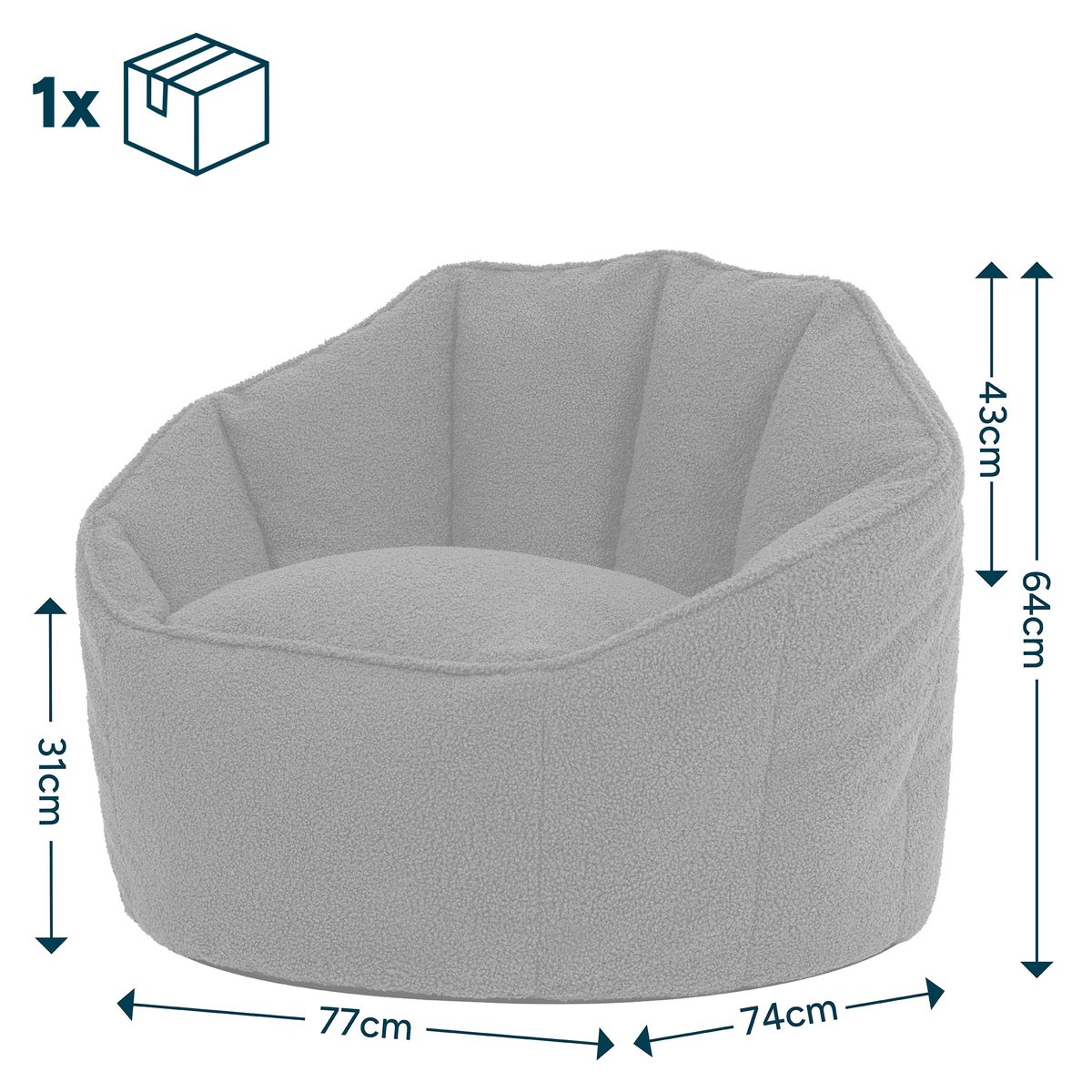Pouf fauteuil coquillage en bouclette Oeko-Tex® - SIRENA ivoire, ICON