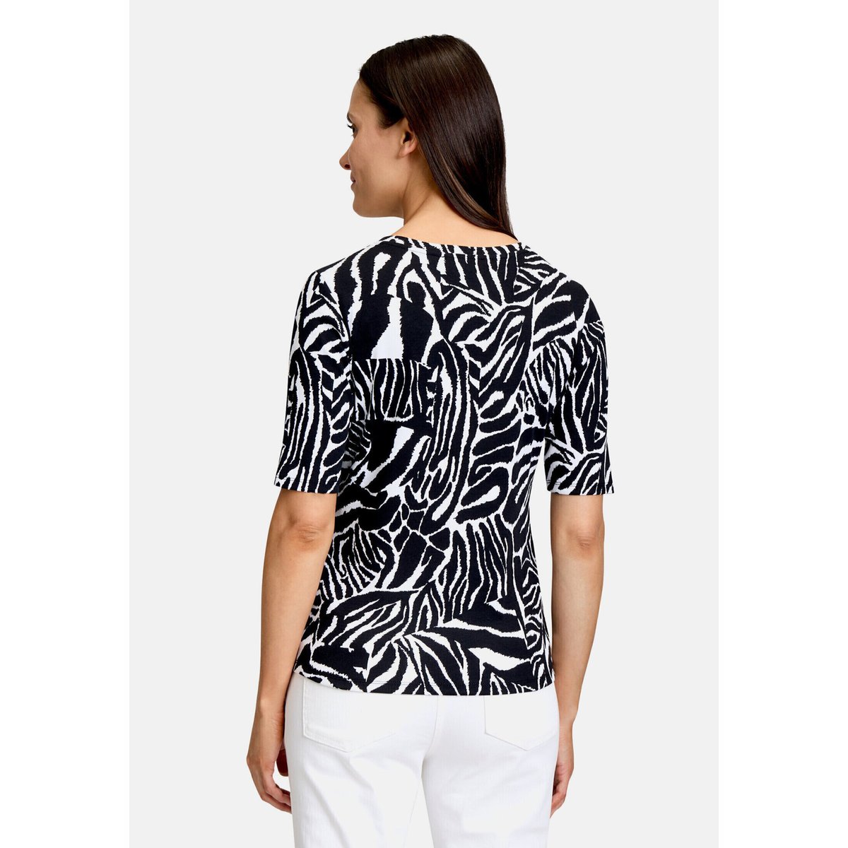 T-shirt basique de texture côtelée noir/blanc, BETTY BARCLAY