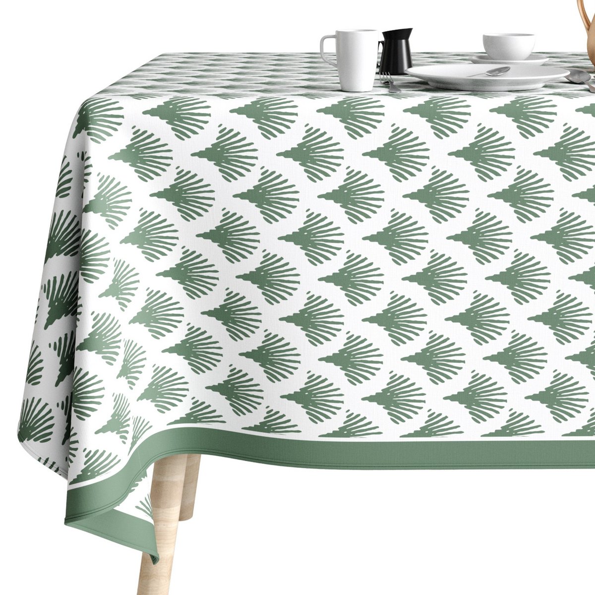 Nappe rectangulaire anti tache Coton Papyrus Vert vert, EDEN