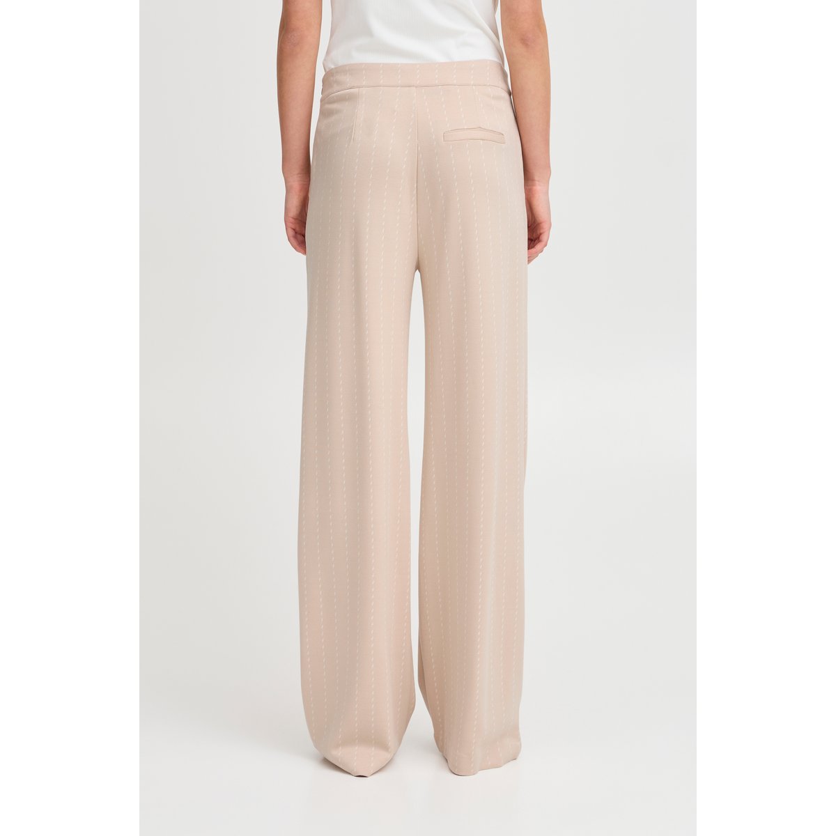 Pantalon jambes larges, taille haute beige doeskin, ICHI