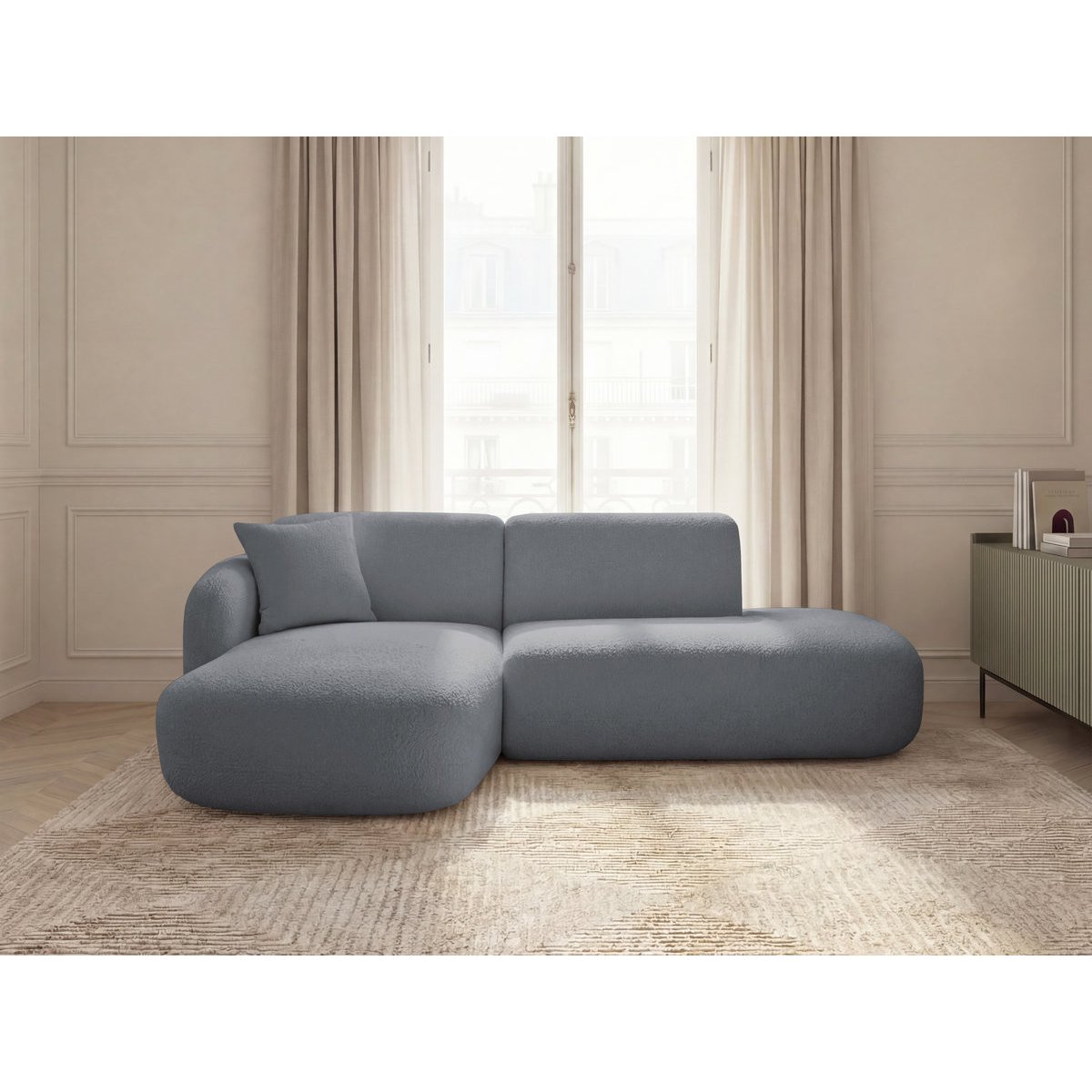 Canapé modulable 3 places en tissu chenille, ANDA gris, BOBOCHIC
