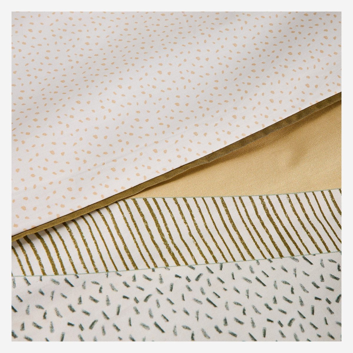 Parure de lit en percale de coton bio AZELIE kaki, bleu, beige, multicolore, HABITAT