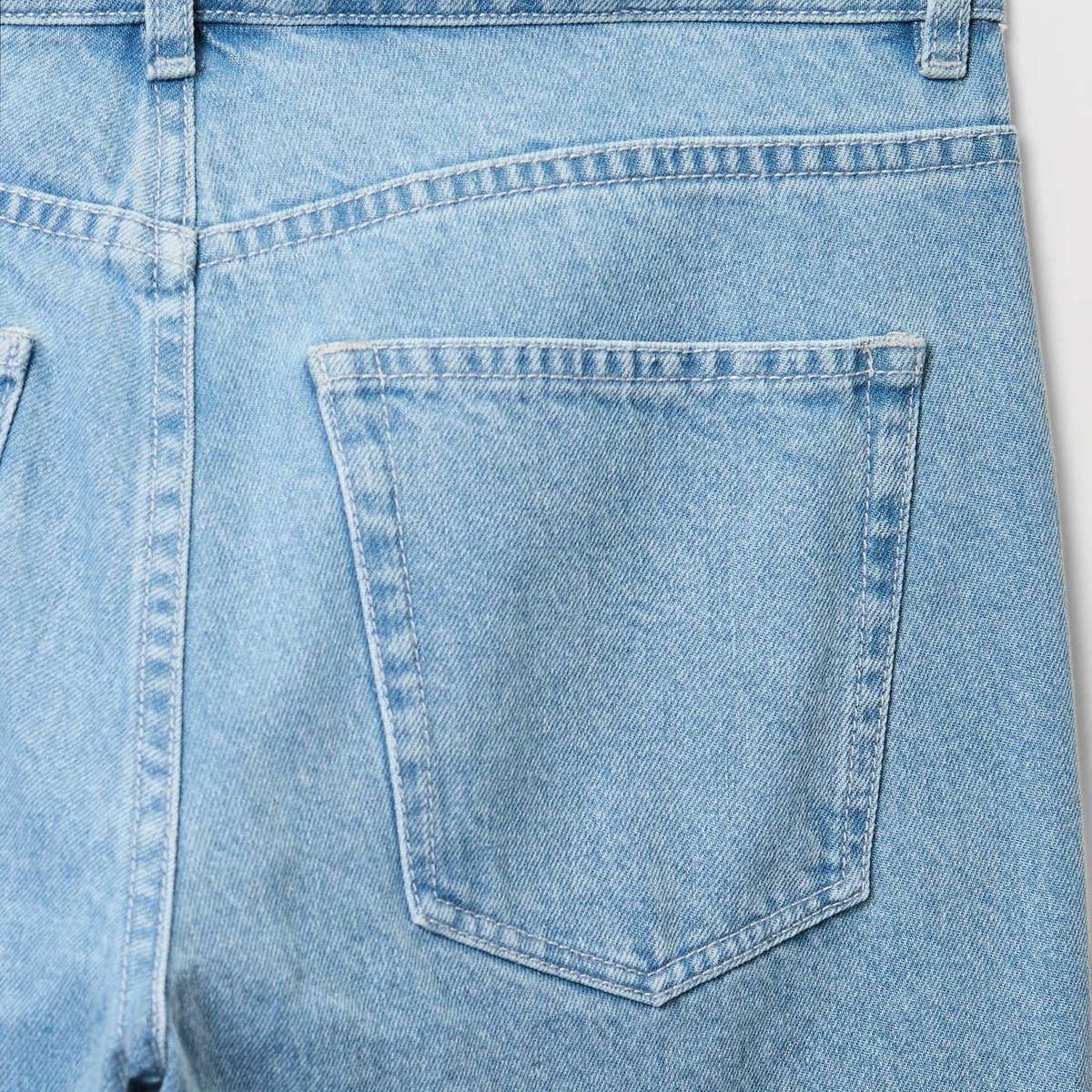 Jean droit élargi taille descendue bleach denim, MONOPRIX