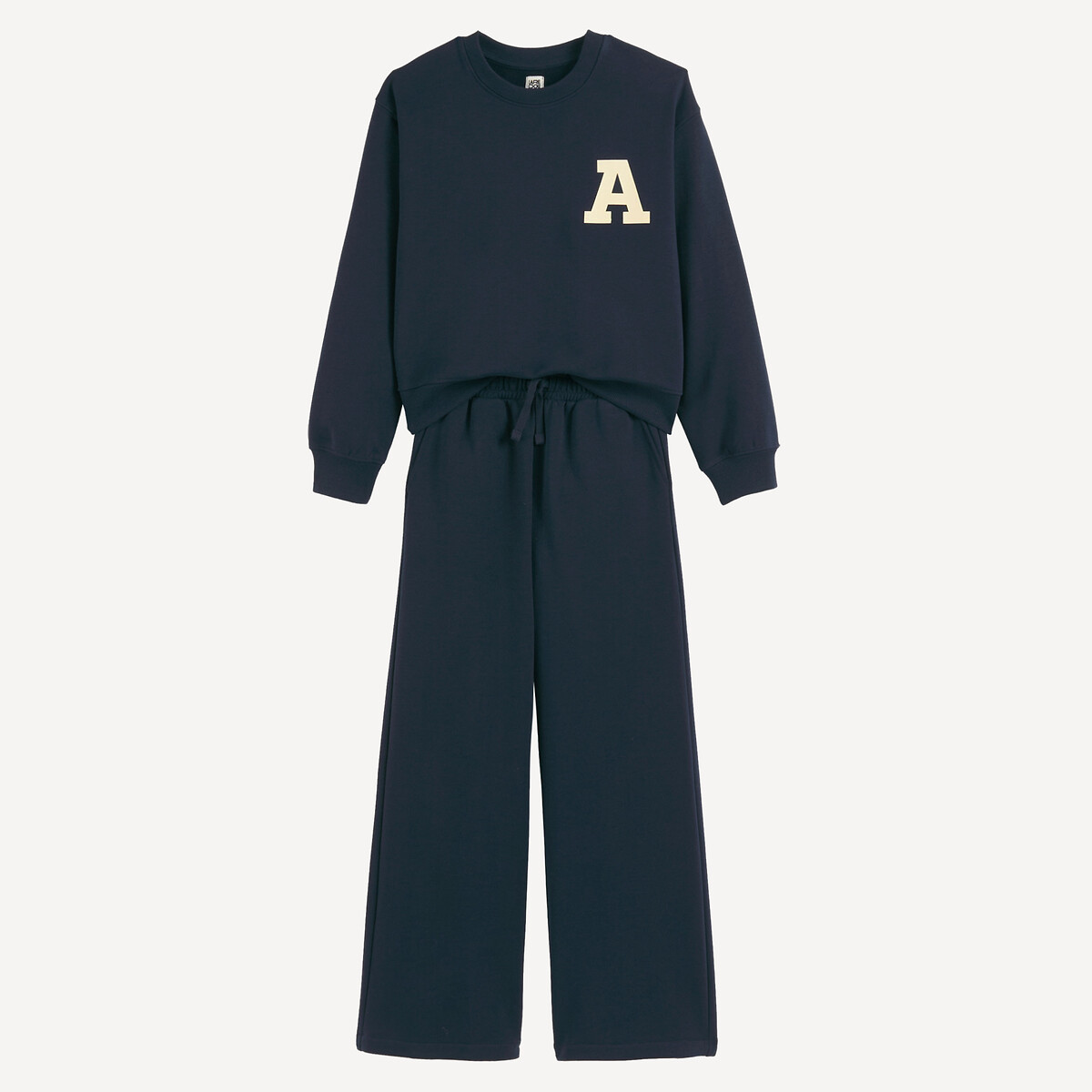 2-delige fleece set met sweatshirt met ronde hals en joggingbroek marineblauw, LA REDOUTE COLLECTIONS