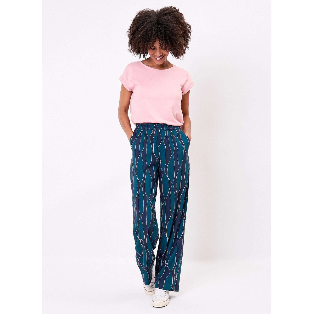 Pantalon imprimé élastiqué large fluide MOMED bleu otilia momed, LA FIANCÉE