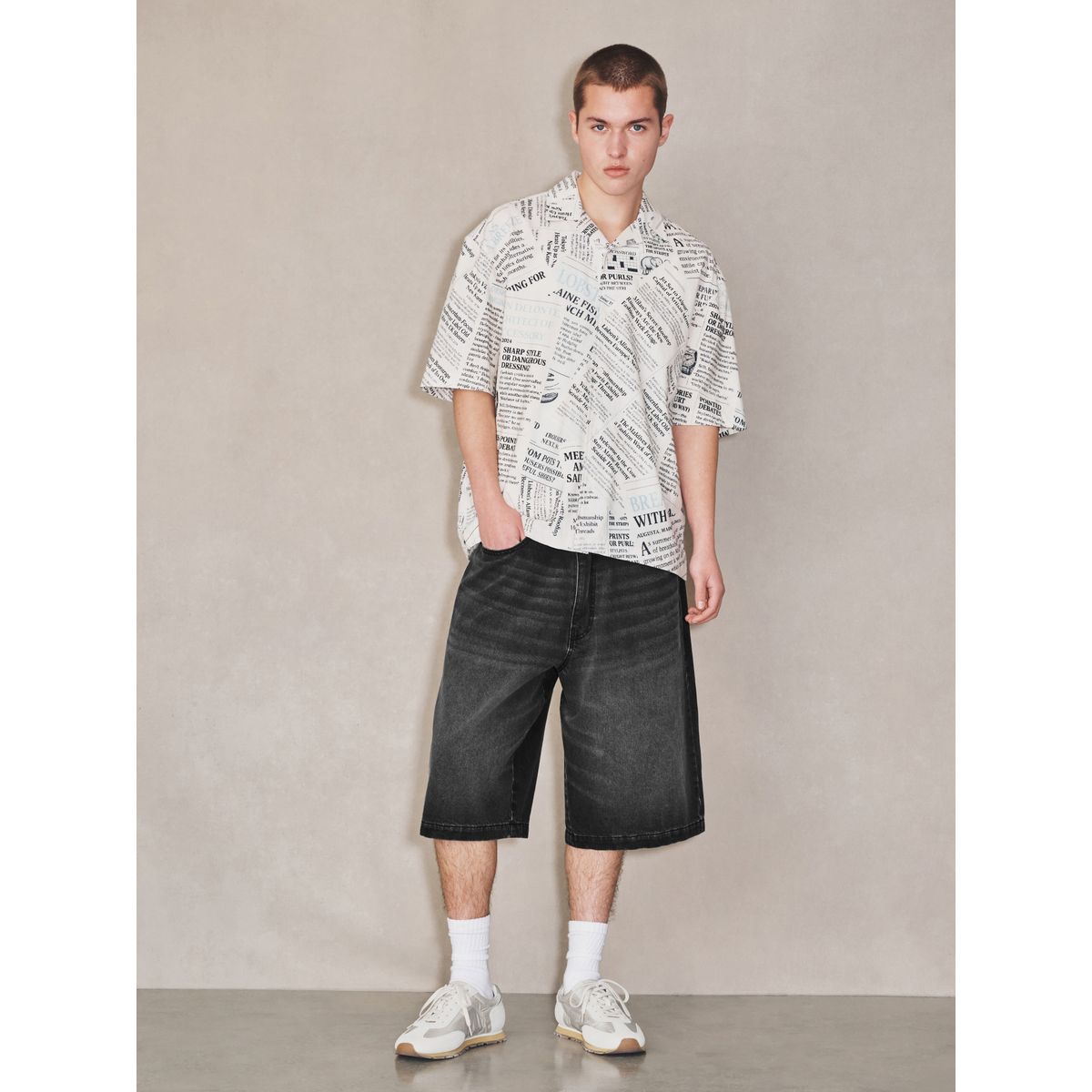 Jort large en denim noir, NEXT