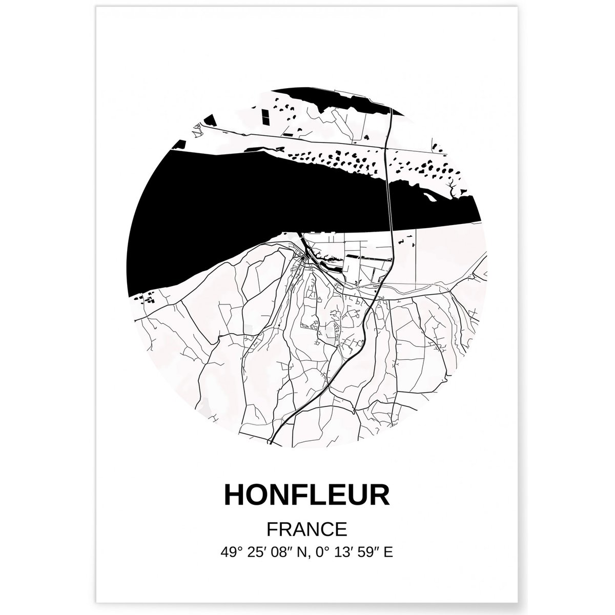 Affiche Carte Honfleur blanc, L'AFFICHERIE