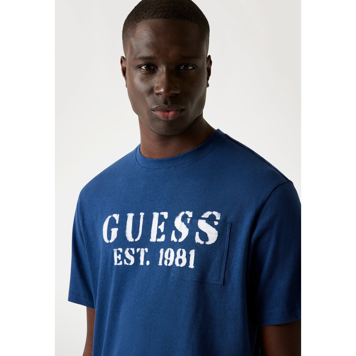 T-Shirt Logo Lin Mélangé bleu, GUESS