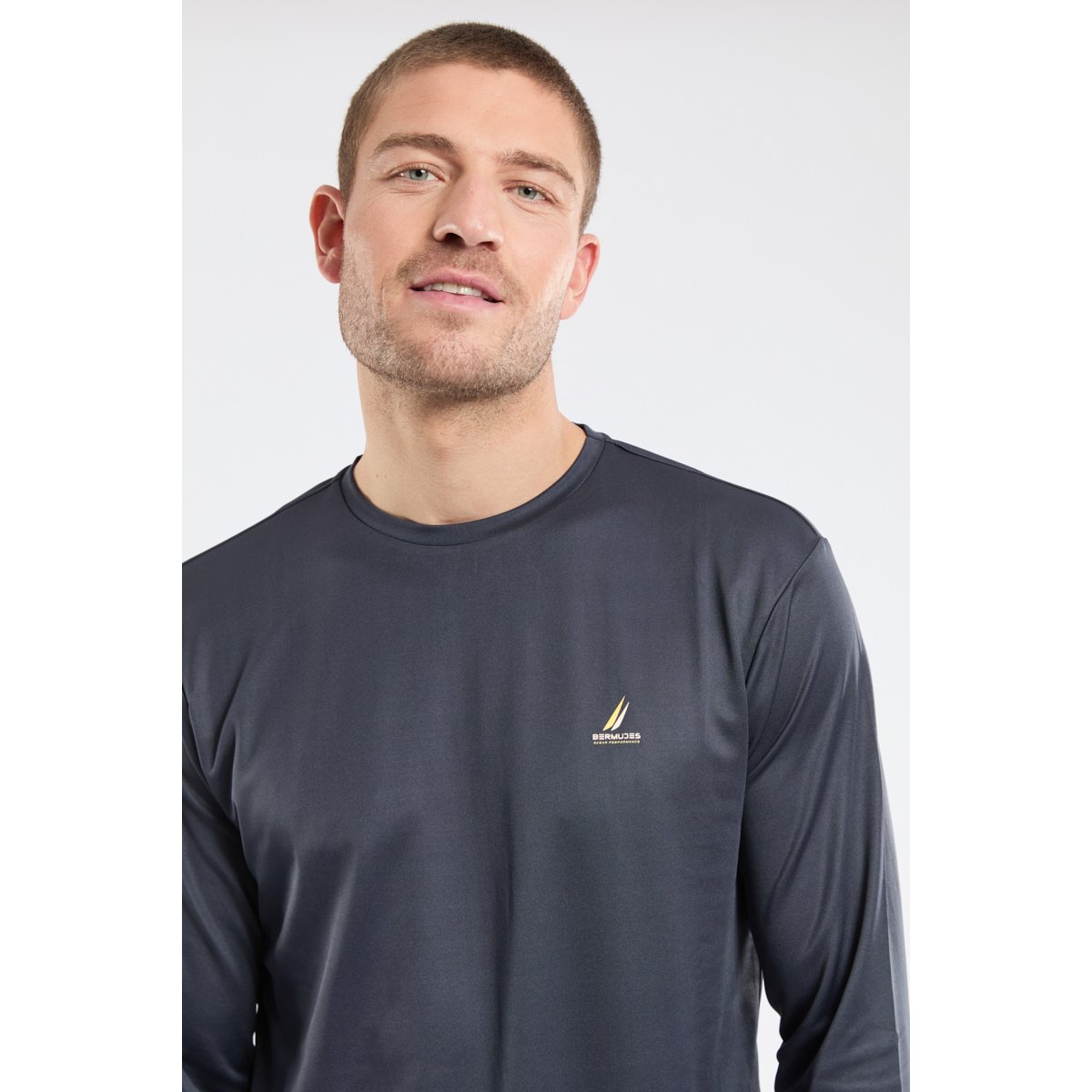 T-shirt manches longues en polyester recyclé VALLON navy, BERMUDES