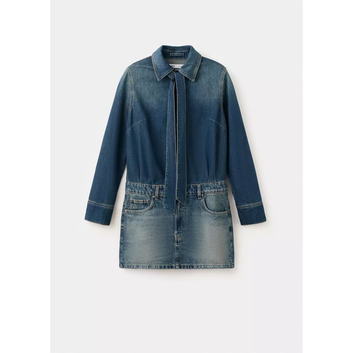Robe jean combinée bleu moyen, MANGO