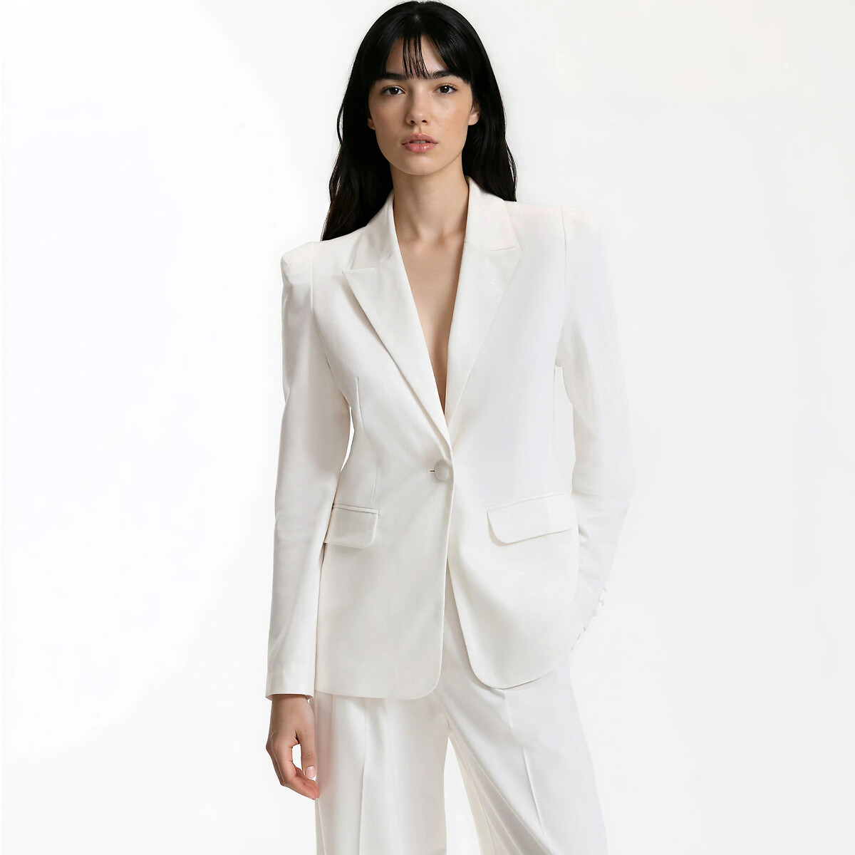 Blazer long coupe cintrée blanc, LA REDOUTE COLLECTIONS