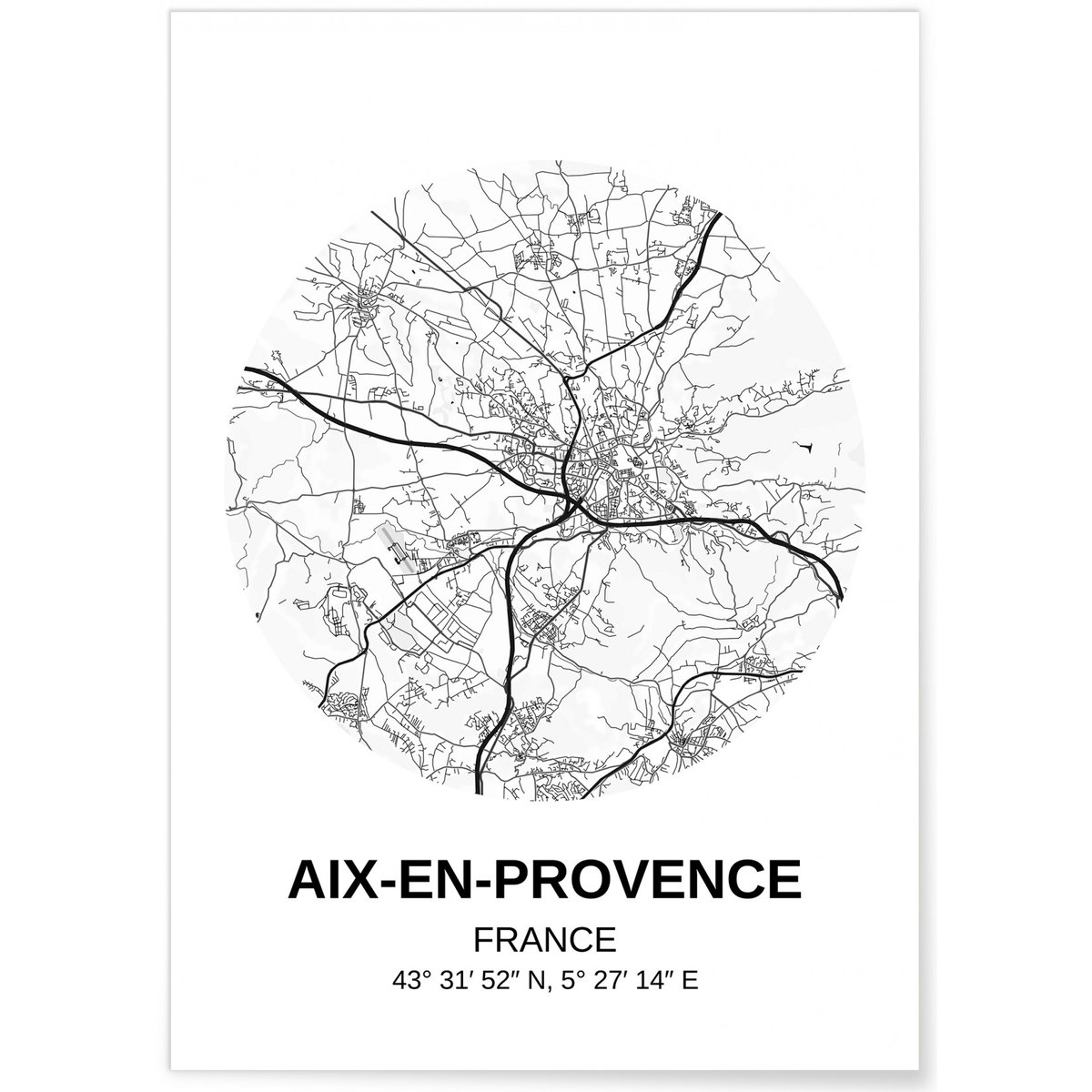 Affiche Carte Aix-en-Provence blanc, L'AFFICHERIE