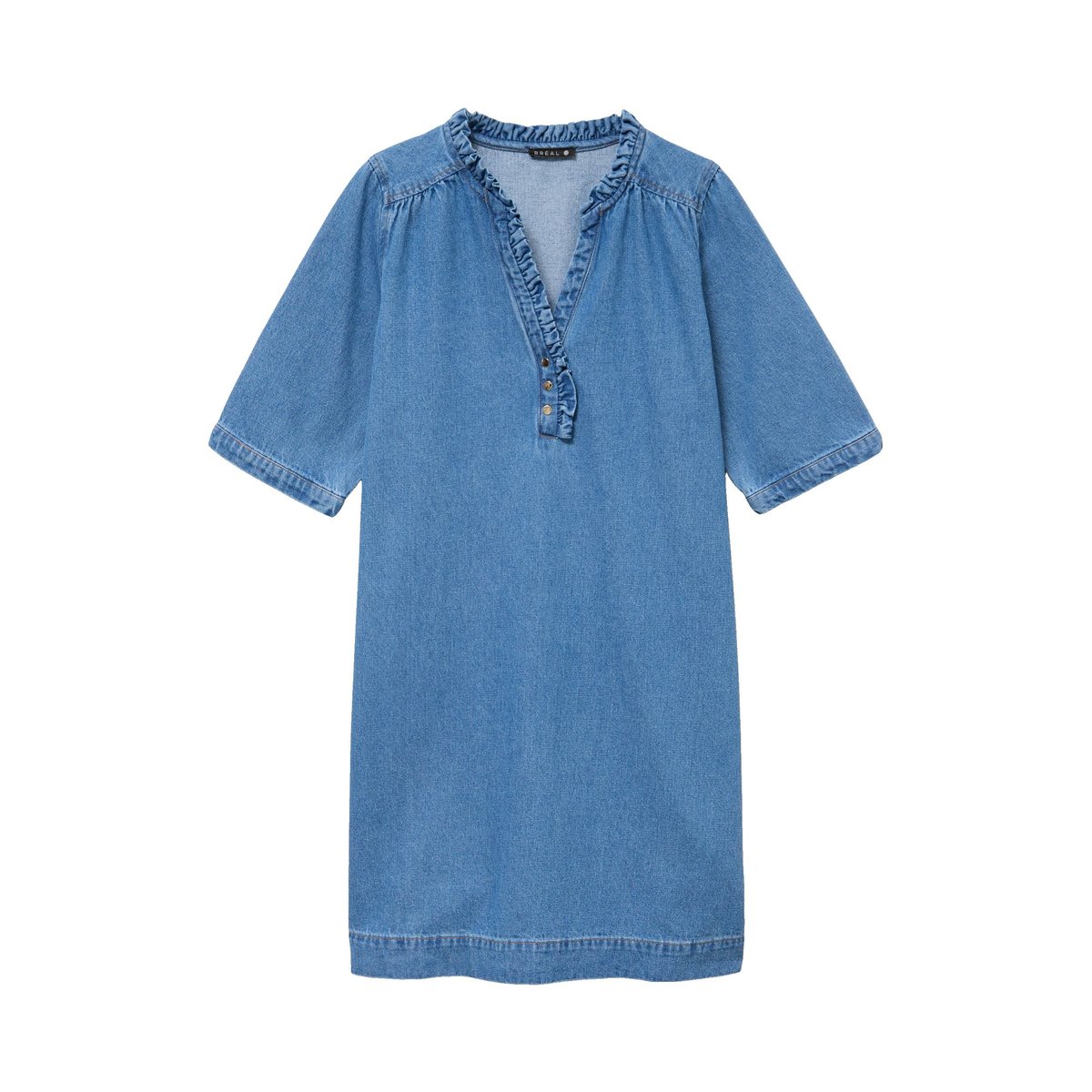 Robe courte évasée jean col montant denim double stone, BREAL