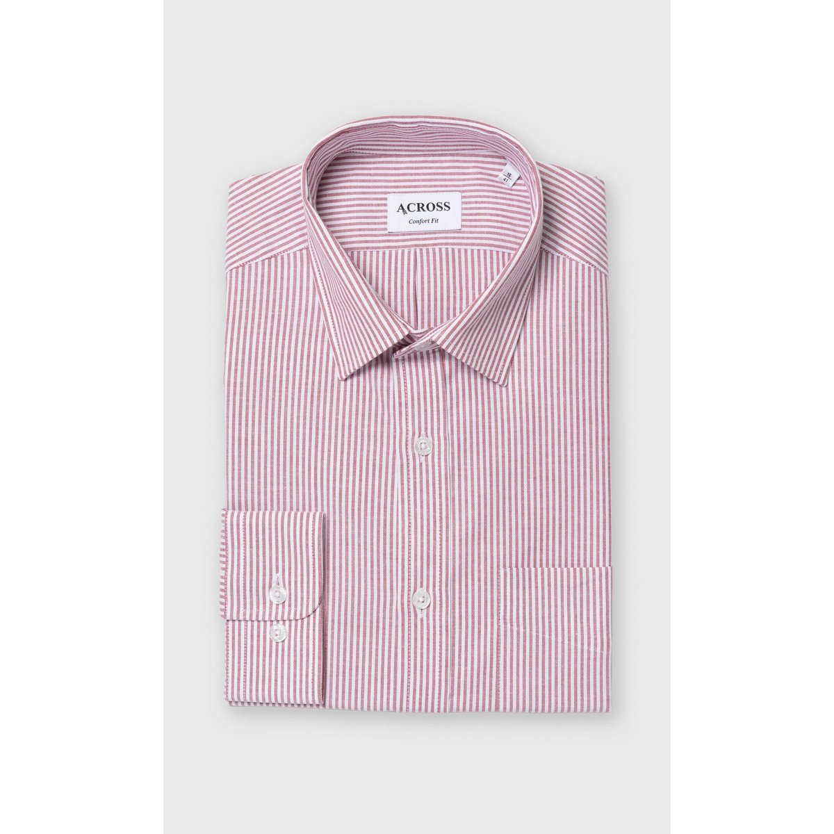 Chemise Confort fit à rayures en Oxford brique brique, ACROSS