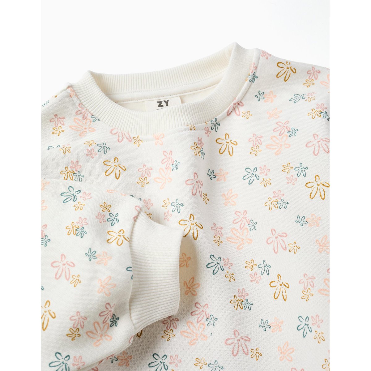 Ensemble de jogging en coton peigné avec imprimé floral blanc, ZIPPY