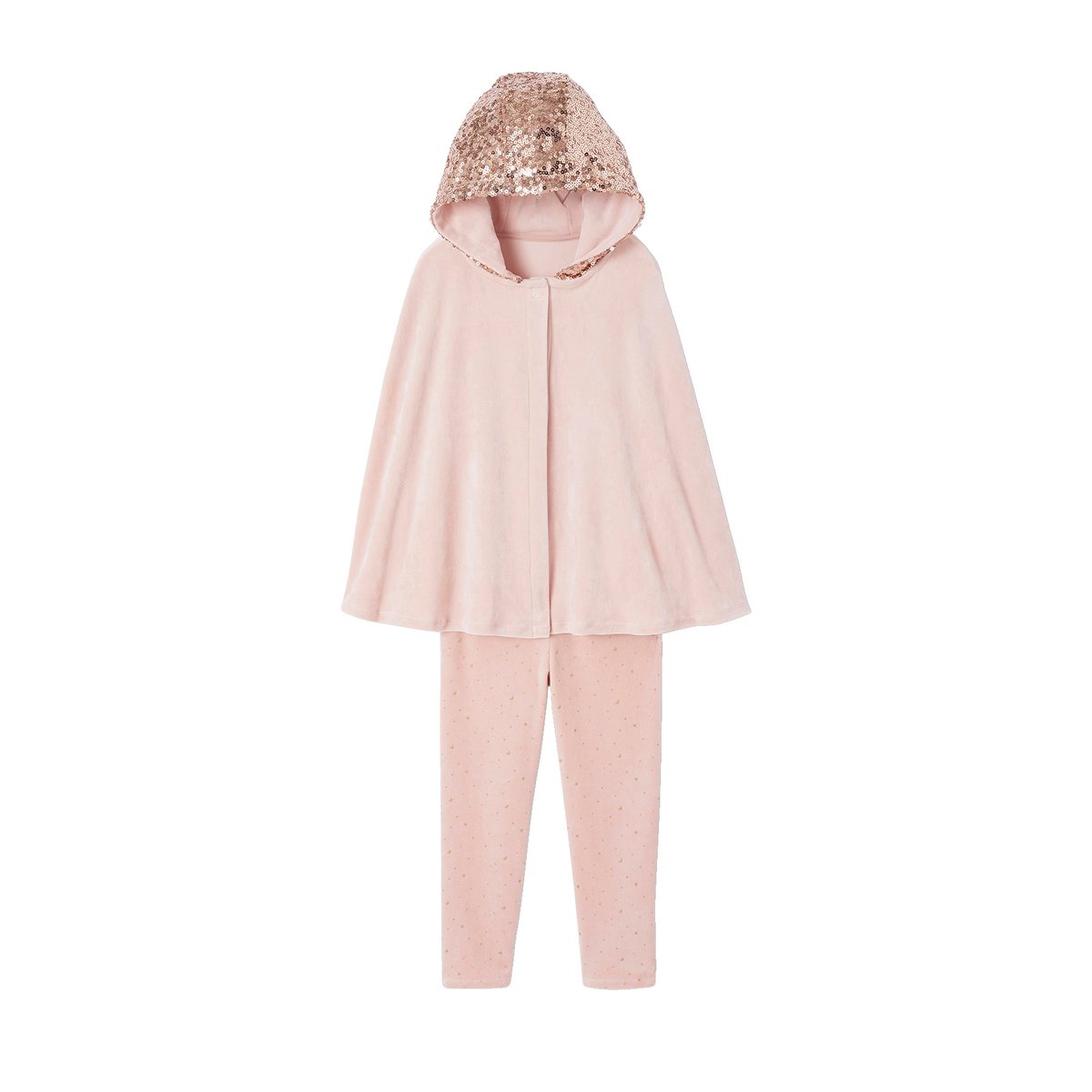 Ensemble Pyjama Fille Cape Sequins rose poudré, VERTBAUDET