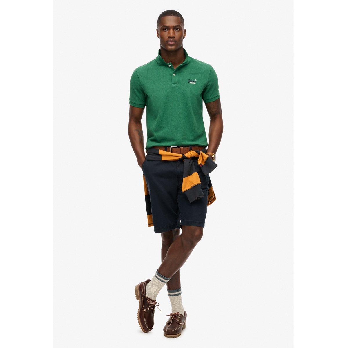 Polo Poolside vert champ chiné, SUPERDRY