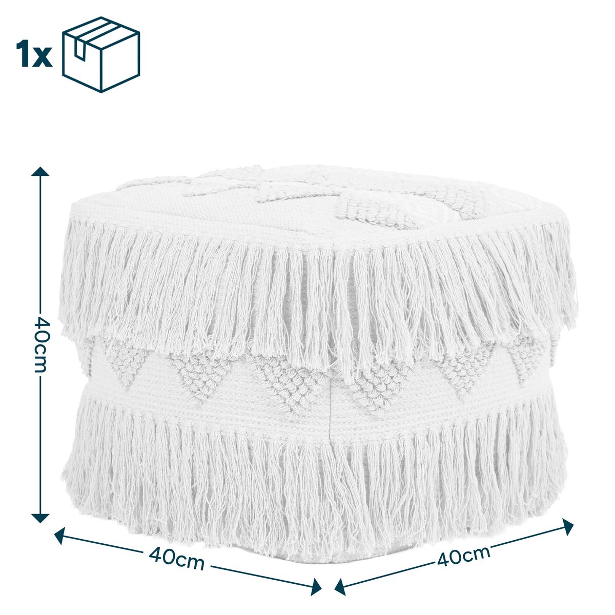 Pouf repose-pieds carré en coton capitonné bohème Oeko-Tex® - CALLI beige naturel, ICON