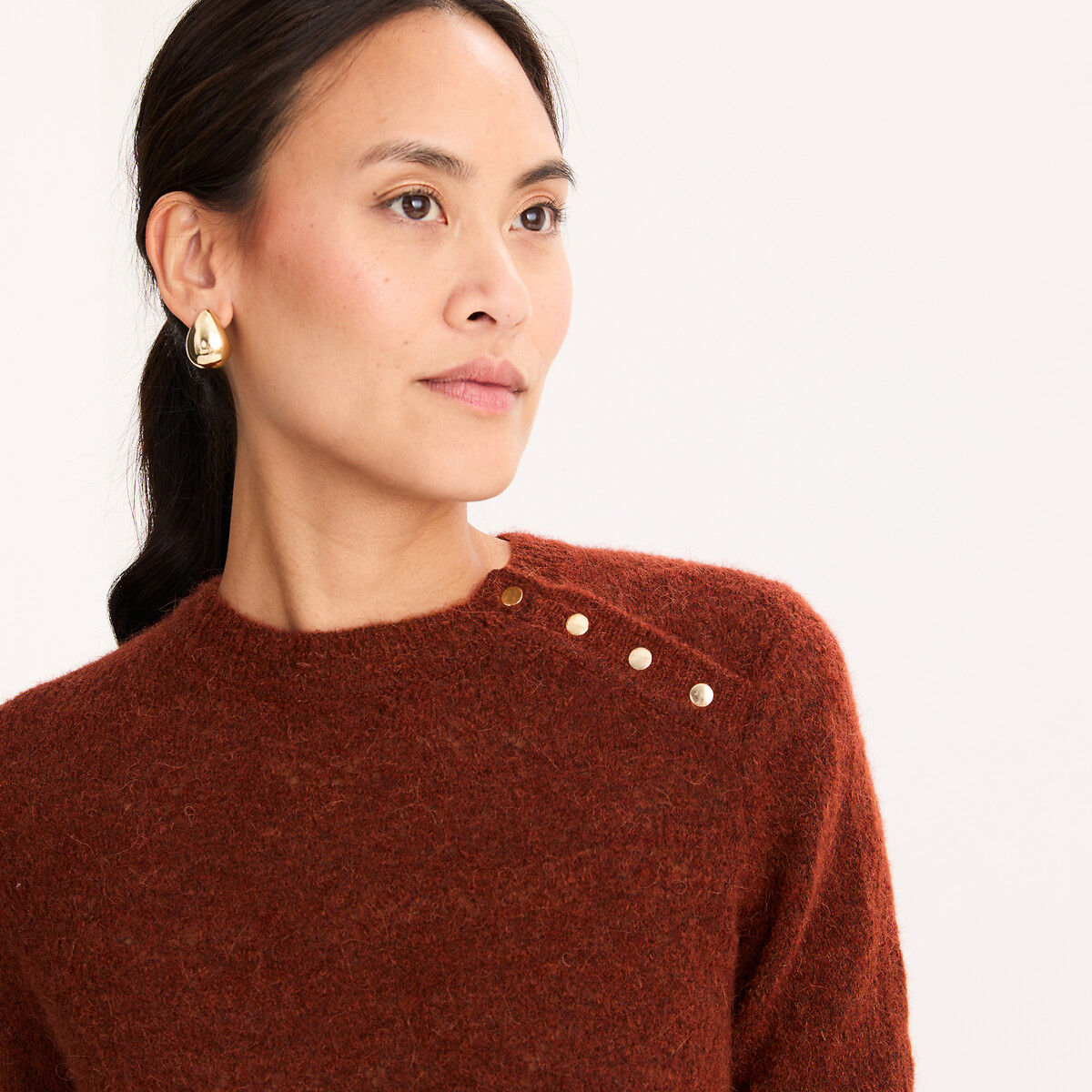 Maglione girocollo maglia pointelle marrone fard, ANNE WEYBURN