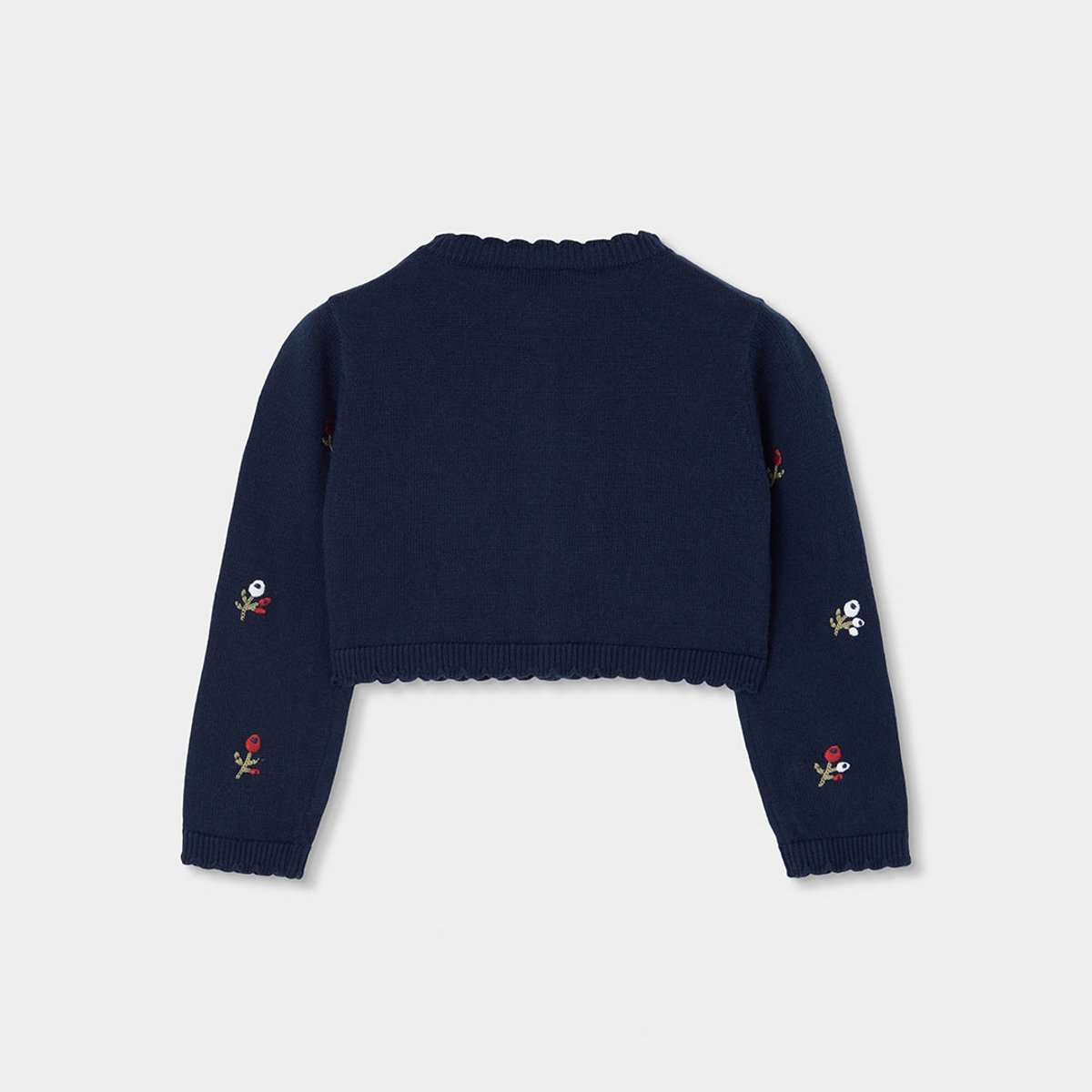 Gilet en maille fille broderie fleurs bleu, BOBOLI