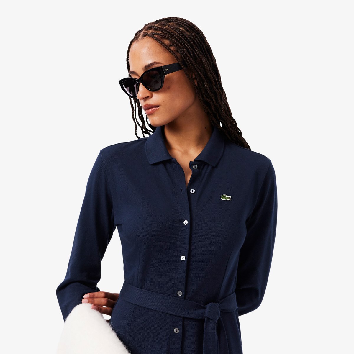 Robe col polo Petit Piqué ceinturée bleu-166, LACOSTE