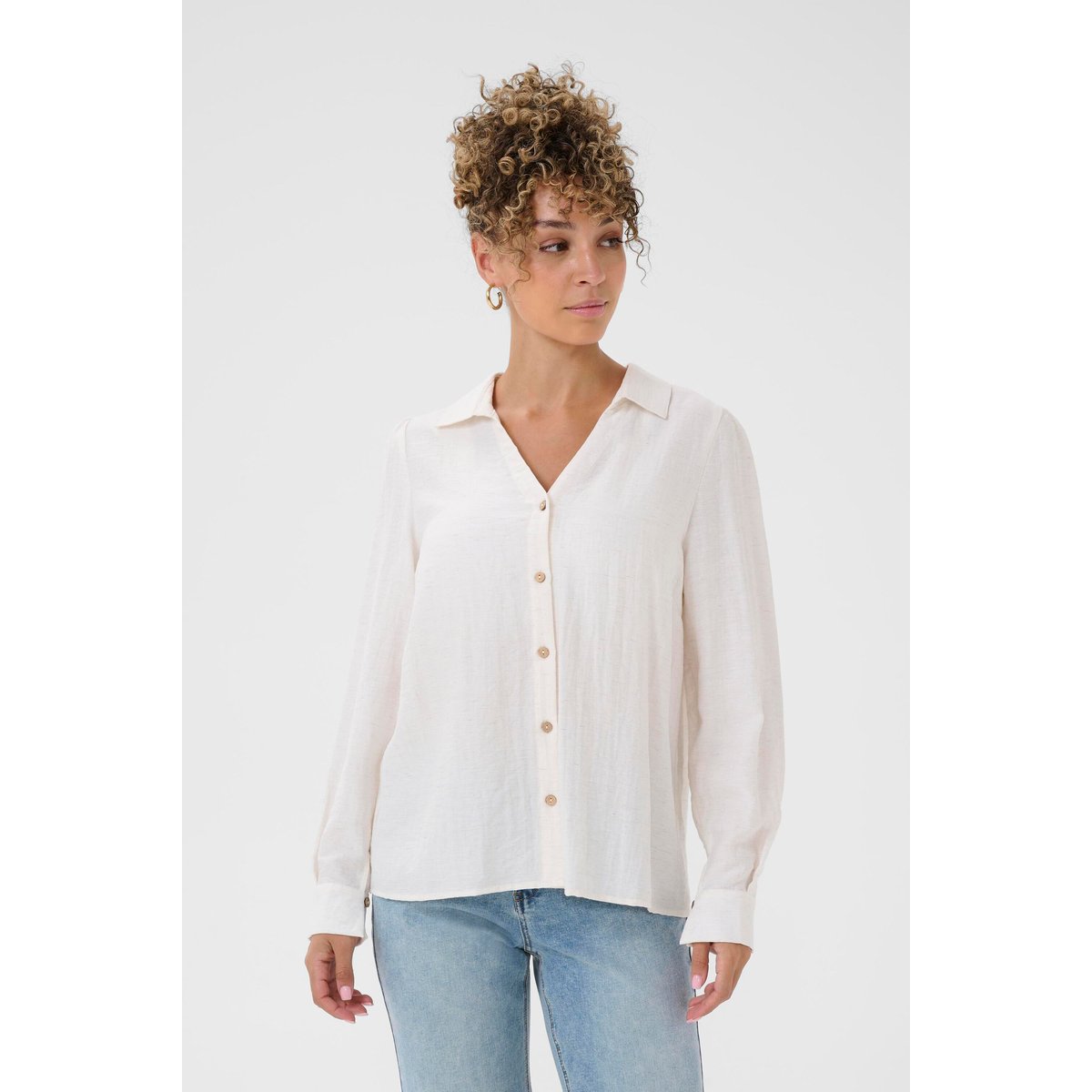Chemise à manches longues blanc whisper white melange, CREAM