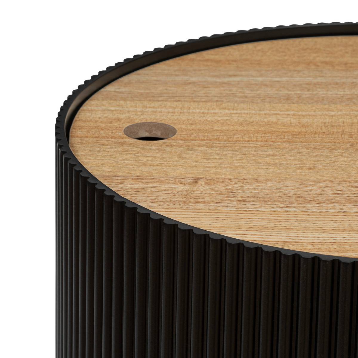 Table d'appoint coffre de rangement plateau amovible placage frêne ENOLA noir, ATMOSPHERA