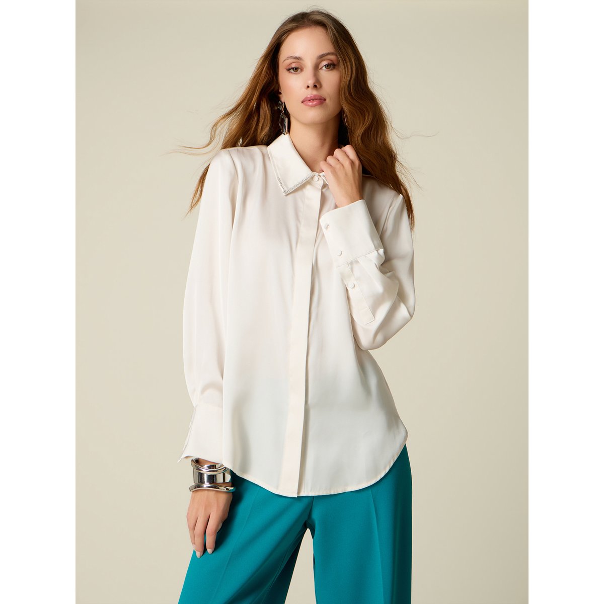 Chemise avec col bijou blanc, OLTRE