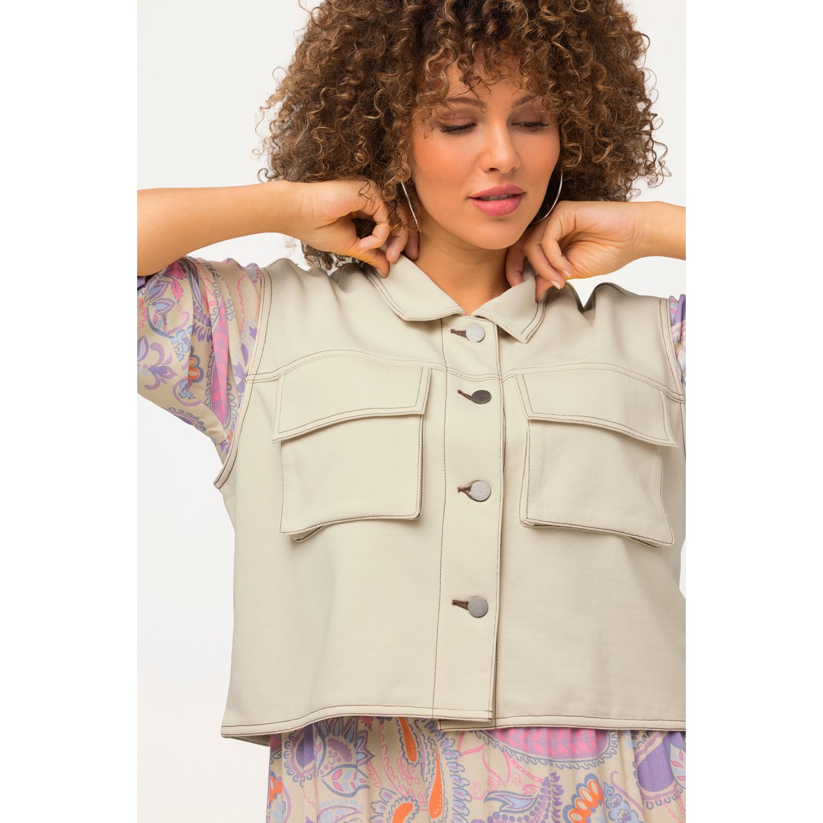 Gilet en molleton, coutures épaisses ivoire, ULLA POPKEN