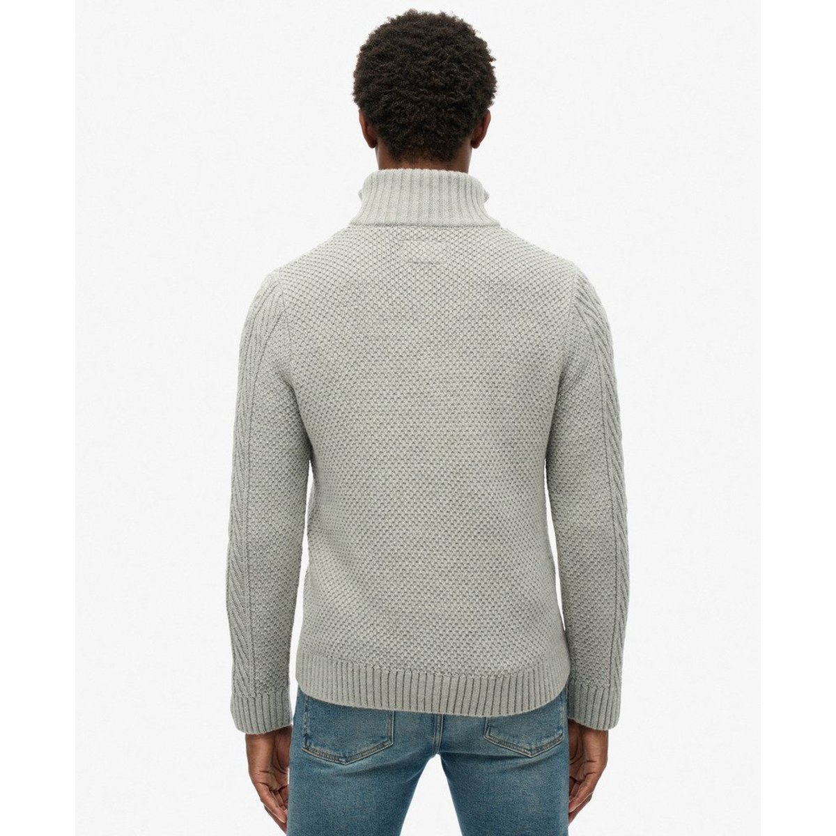 Pull torsadé à col zippé Jacob gris moyen, SUPERDRY