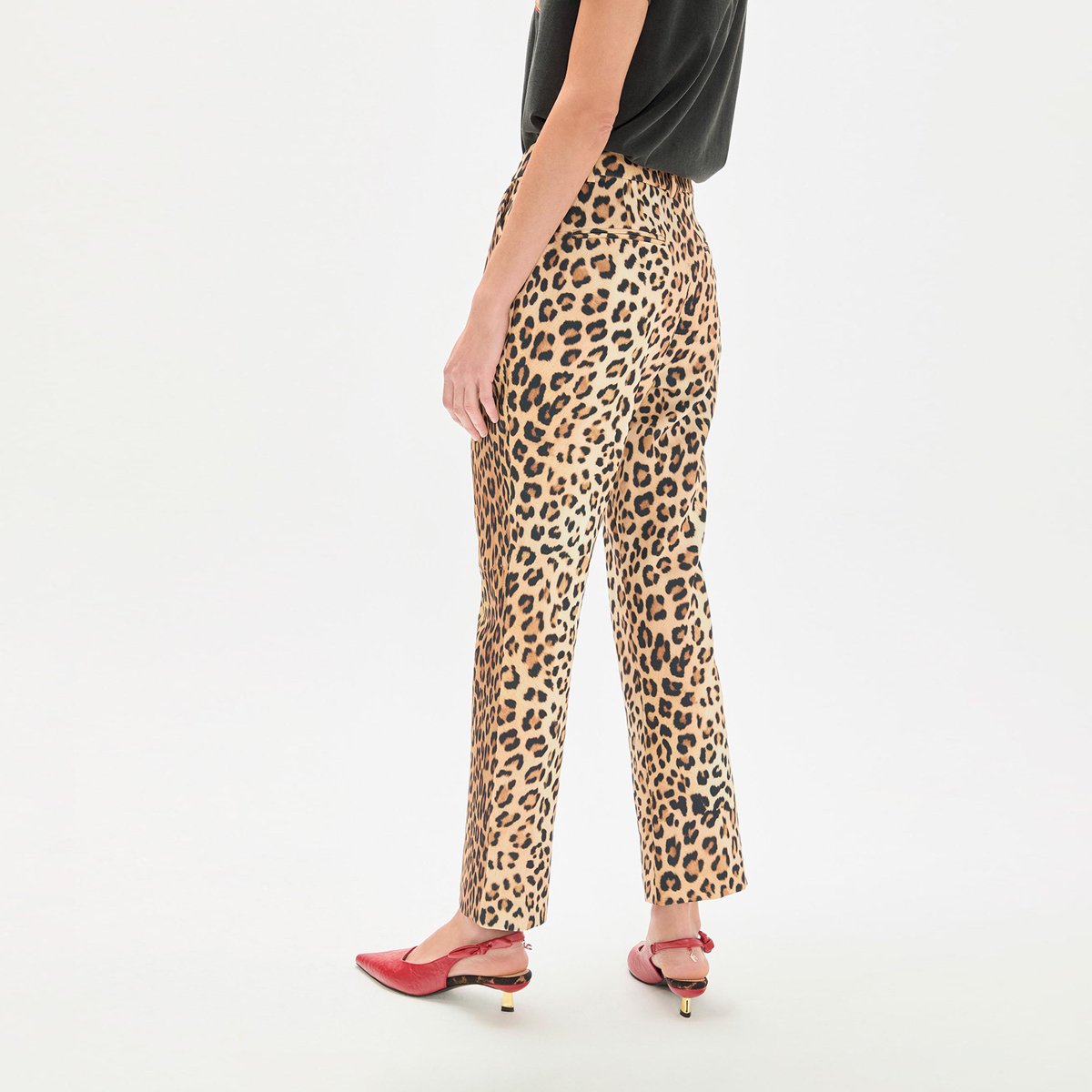 Pantalon droit imprimé léopard en satin léopard, LOLA CASADEMUNT