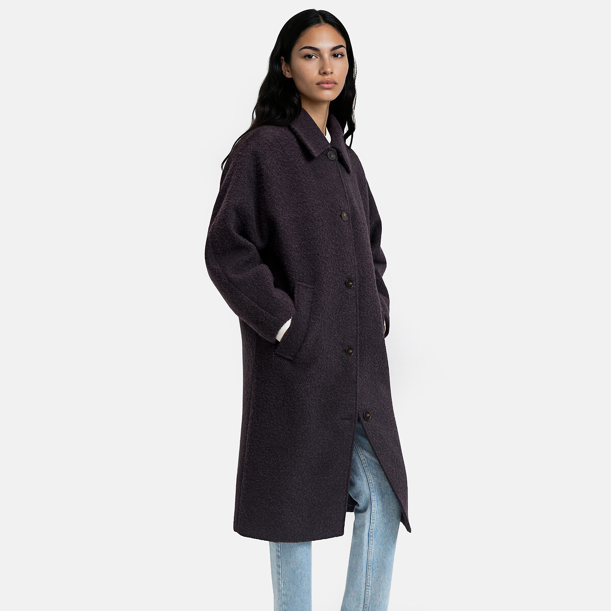 Manteau long en bouclette violet foncé, LA REDOUTE COLLECTIONS