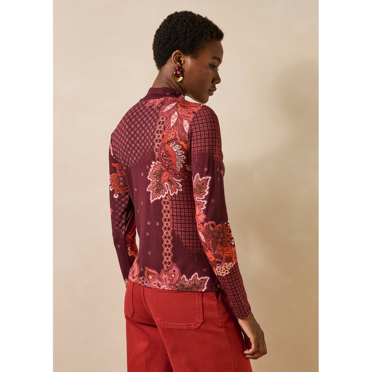 T-shirt imprimé manches longues en jersey rouge, LA FEE MARABOUTEE