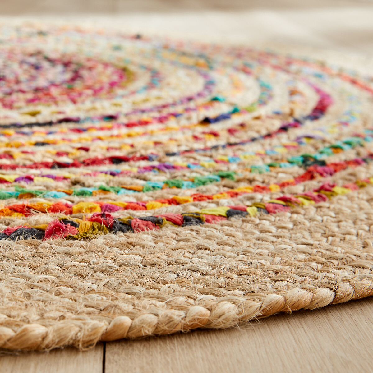 Tapis fait main, en jute et coton recyclé, diamètre 120 cm, JACO multicolore, AM.PM