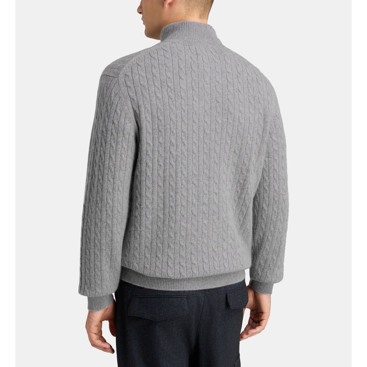Pull camionneur droit cachcablesmok torsades cachemire gris clair, GALERIES LAFAYETTE