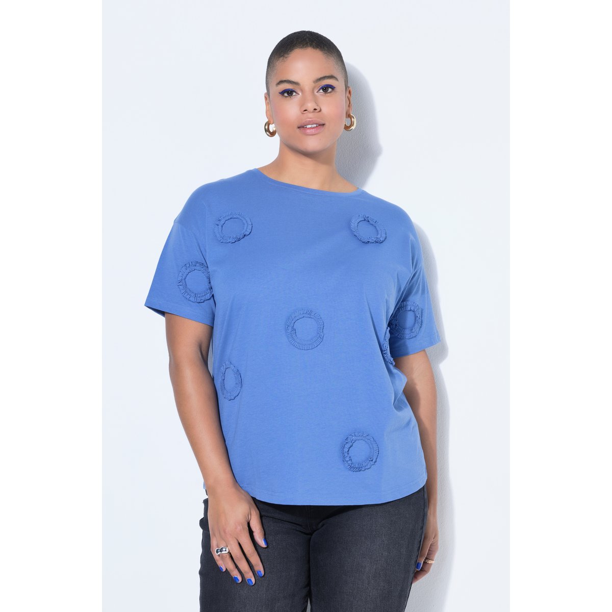 T-shirt oversize avec des ronds en tissu bleu pigeon, STUDIO UNTOLD