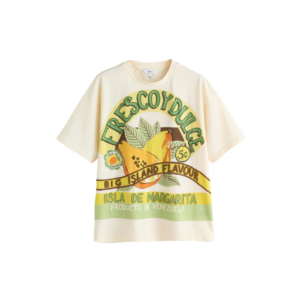T-shirt ras du cou à manches courtes perles écru, NEXT