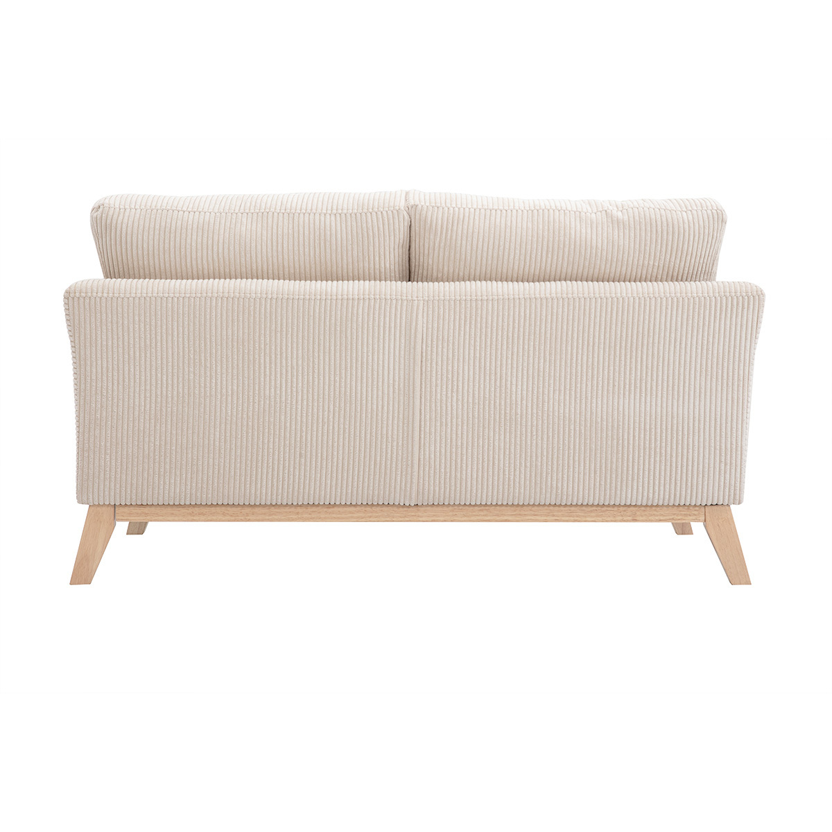Canapé scandinave déhoussable 2 places en tissu velours côtelé beige et bois clair OSLO beige, MILIBOO