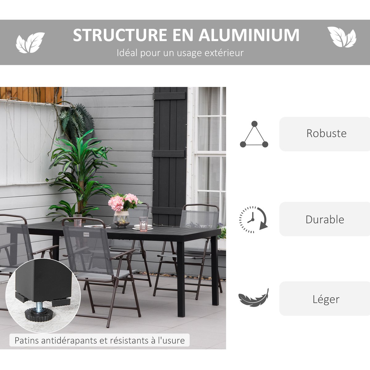 Table de jardin Aluminium Marron noir, OUTSUNNY